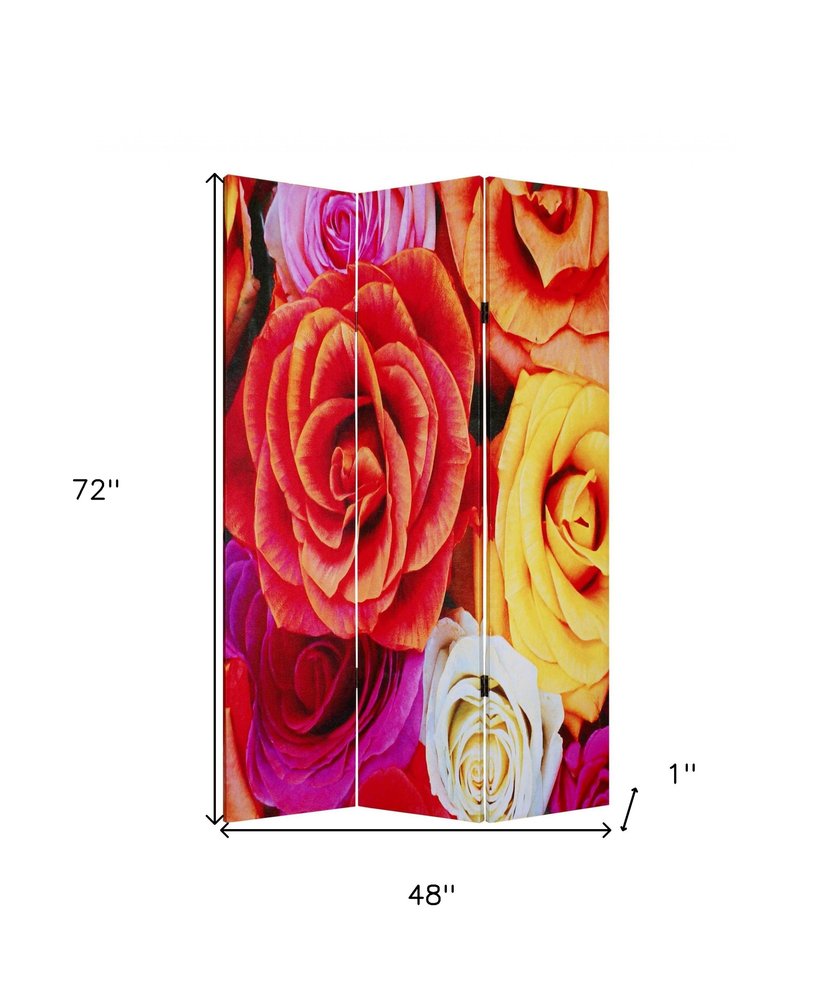 Red Canvas Folding Three Panel Screen Room Divider - 72-inch