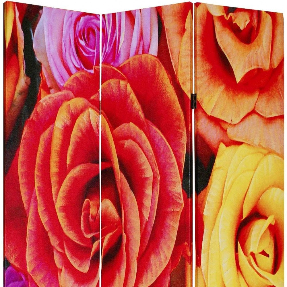 Red Canvas Folding Three Panel Screen Room Divider - 72-inch