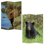 Blue and Green Canvas Folding Three Panel Screen Room Divider - 72-inch