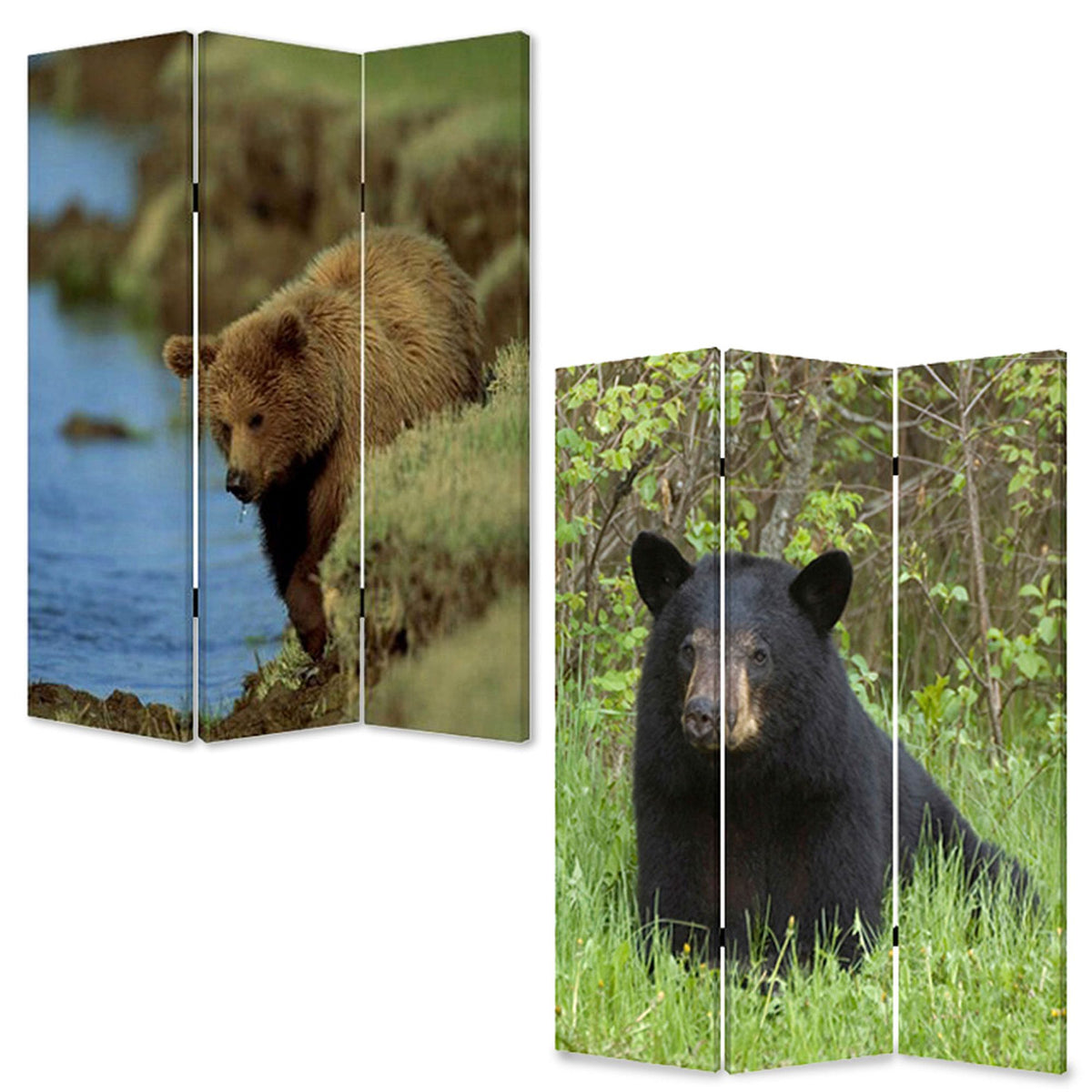 Blue and Green Canvas Folding Three Panel Screen Room Divider - 72-inch