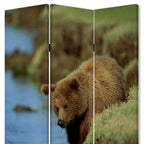 Blue and Green Canvas Folding Three Panel Screen Room Divider - 72-inch