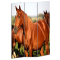 Brown and White Canvas Folding Three Panel Screen Room Divider - 72-inch