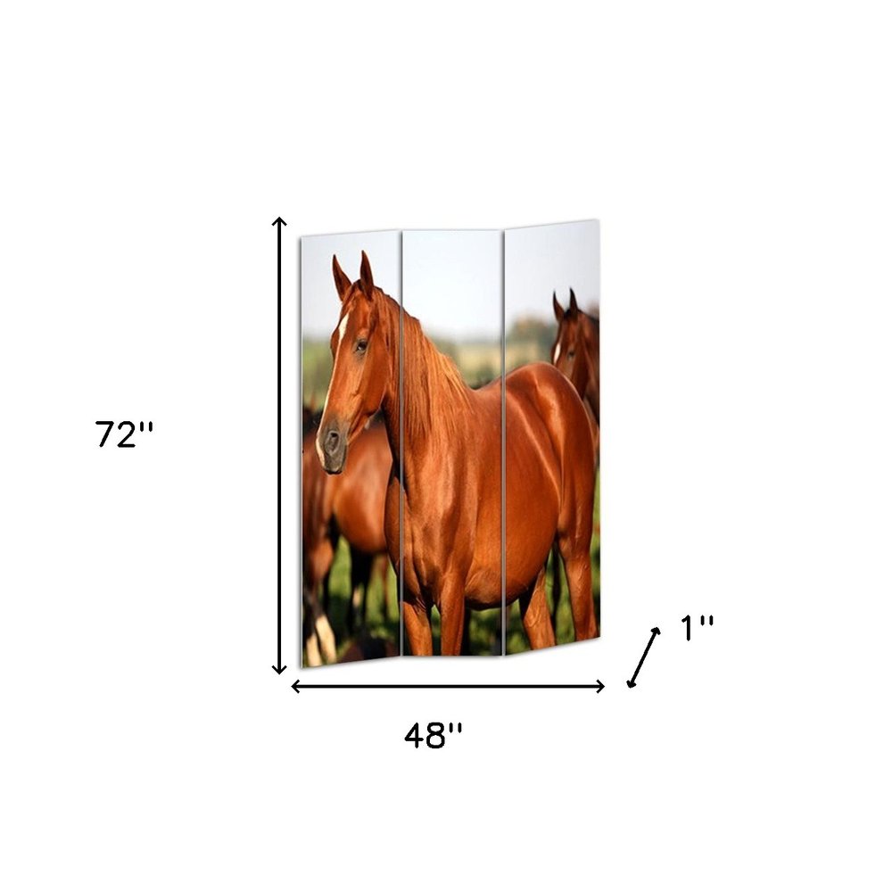 Brown and White Canvas Folding Three Panel Screen Room Divider - 72-inch