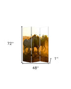 Brown and Black Canvas Folding Three Panel Screen Room Divider - 72-inch