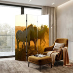 Brown and Black Canvas Folding Three Panel Screen Room Divider - 72-inch