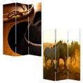 Brown and Black Canvas Folding Three Panel Screen Room Divider - 72-inch