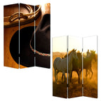 Brown and Black Canvas Folding Three Panel Screen Room Divider - 72-inch