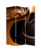 Brown and Black Canvas Folding Three Panel Screen Room Divider - 72-inch
