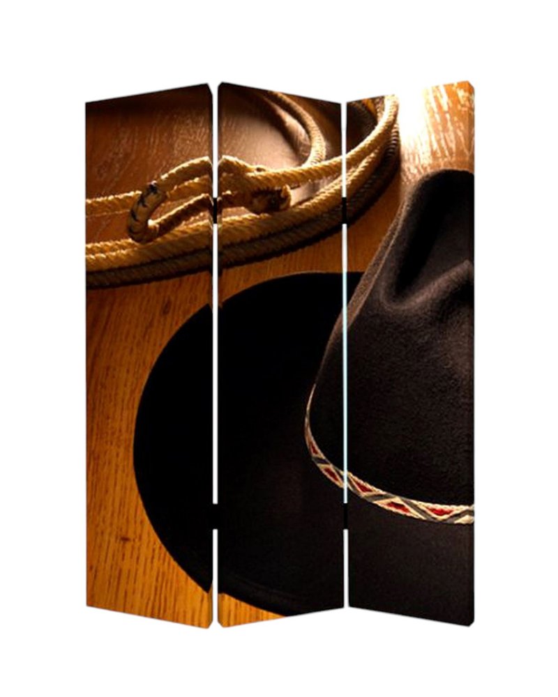 Brown and Black Canvas Folding Three Panel Screen Room Divider - 72-inch