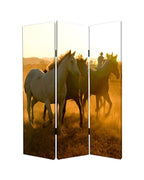 Brown and Black Canvas Folding Three Panel Screen Room Divider - 72-inch