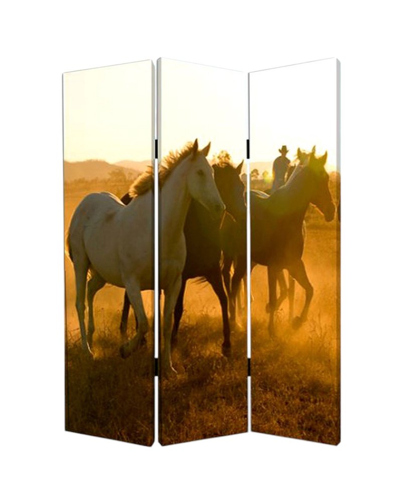 Brown and Black Canvas Folding Three Panel Screen Room Divider - 72-inch