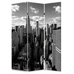 Gray Canvas Folding Three Panel Screen Room Divider - 72-inch