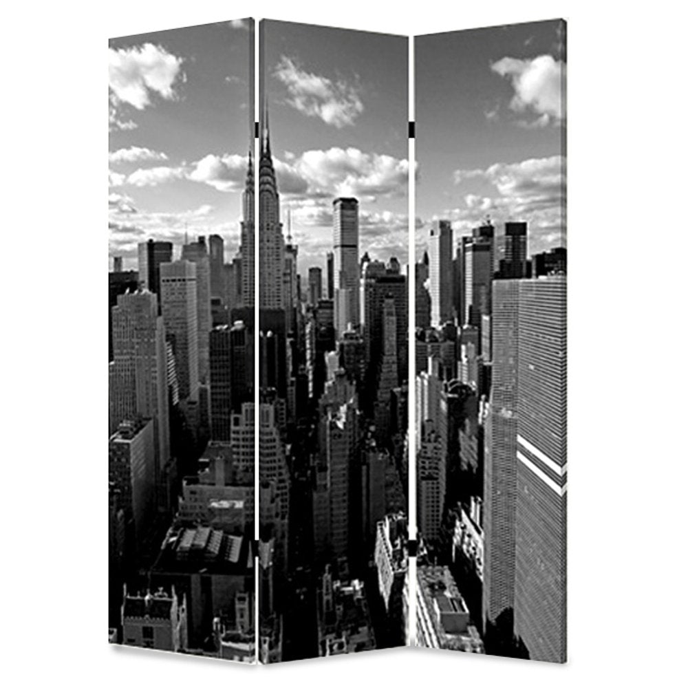 Gray Canvas Folding Three Panel Screen Room Divider - 72-inch