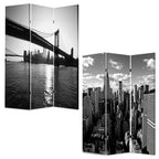 Gray Canvas Folding Three Panel Screen Room Divider - 72-inch