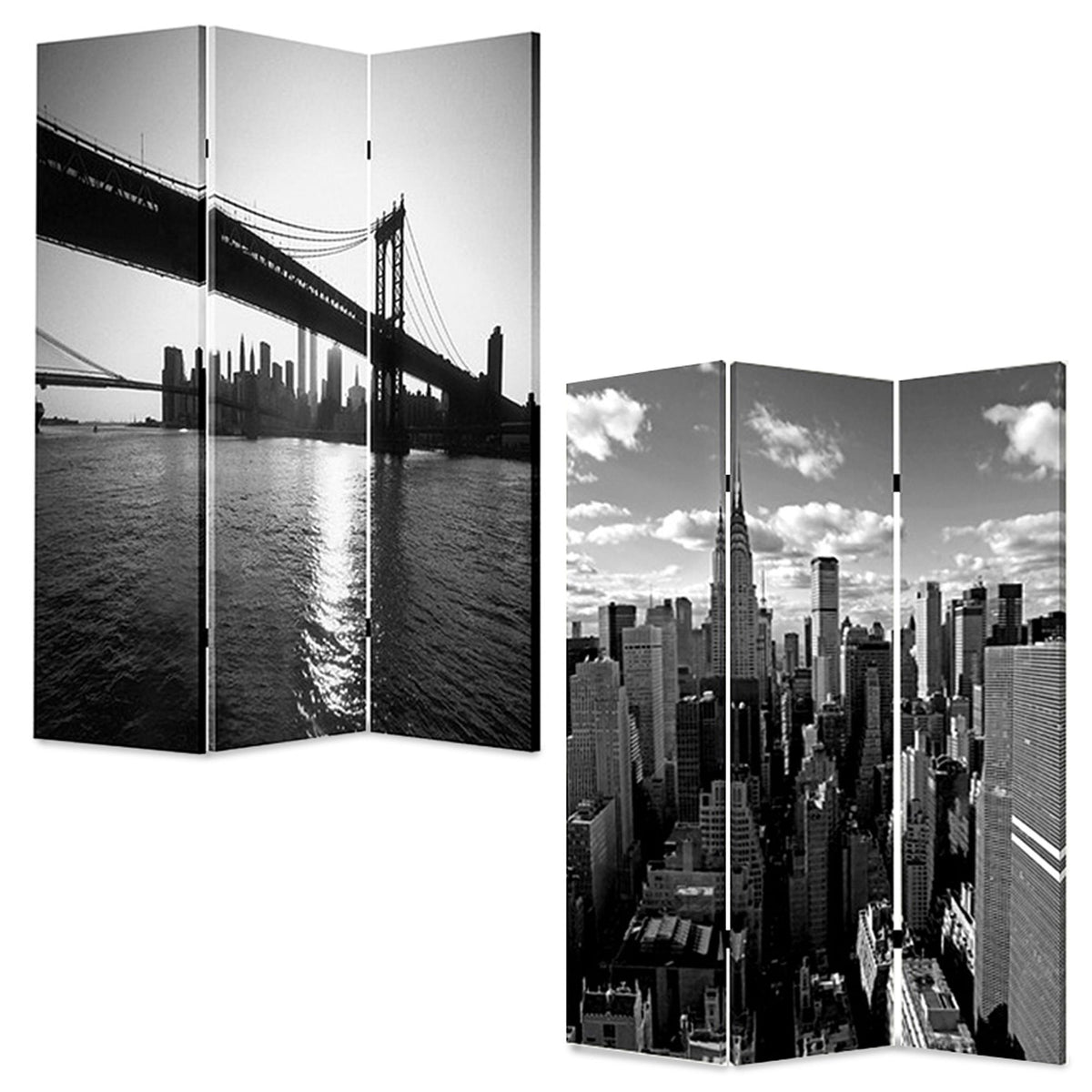 Gray Canvas Folding Three Panel Screen Room Divider - 72-inch