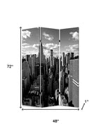 Gray Canvas Folding Three Panel Screen Room Divider - 72-inch
