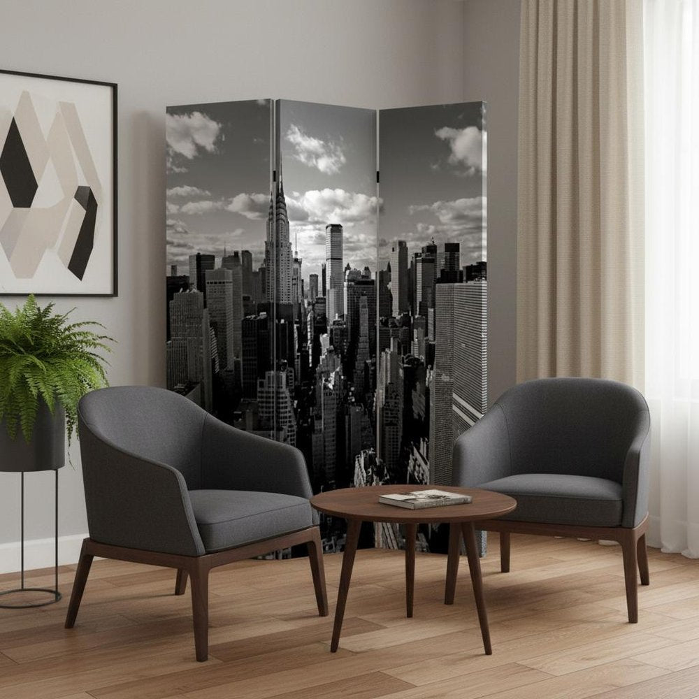 Gray Canvas Folding Three Panel Screen Room Divider - 72-inch