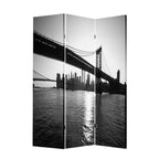 Gray Canvas Folding Three Panel Screen Room Divider - 72-inch