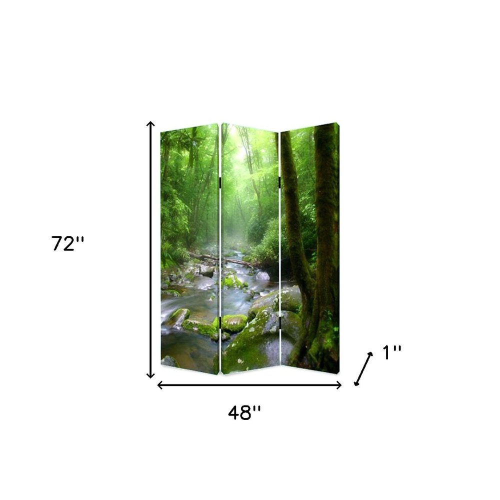 Green Canvasfolding Three Panel Screen Room Divider - 72-inch