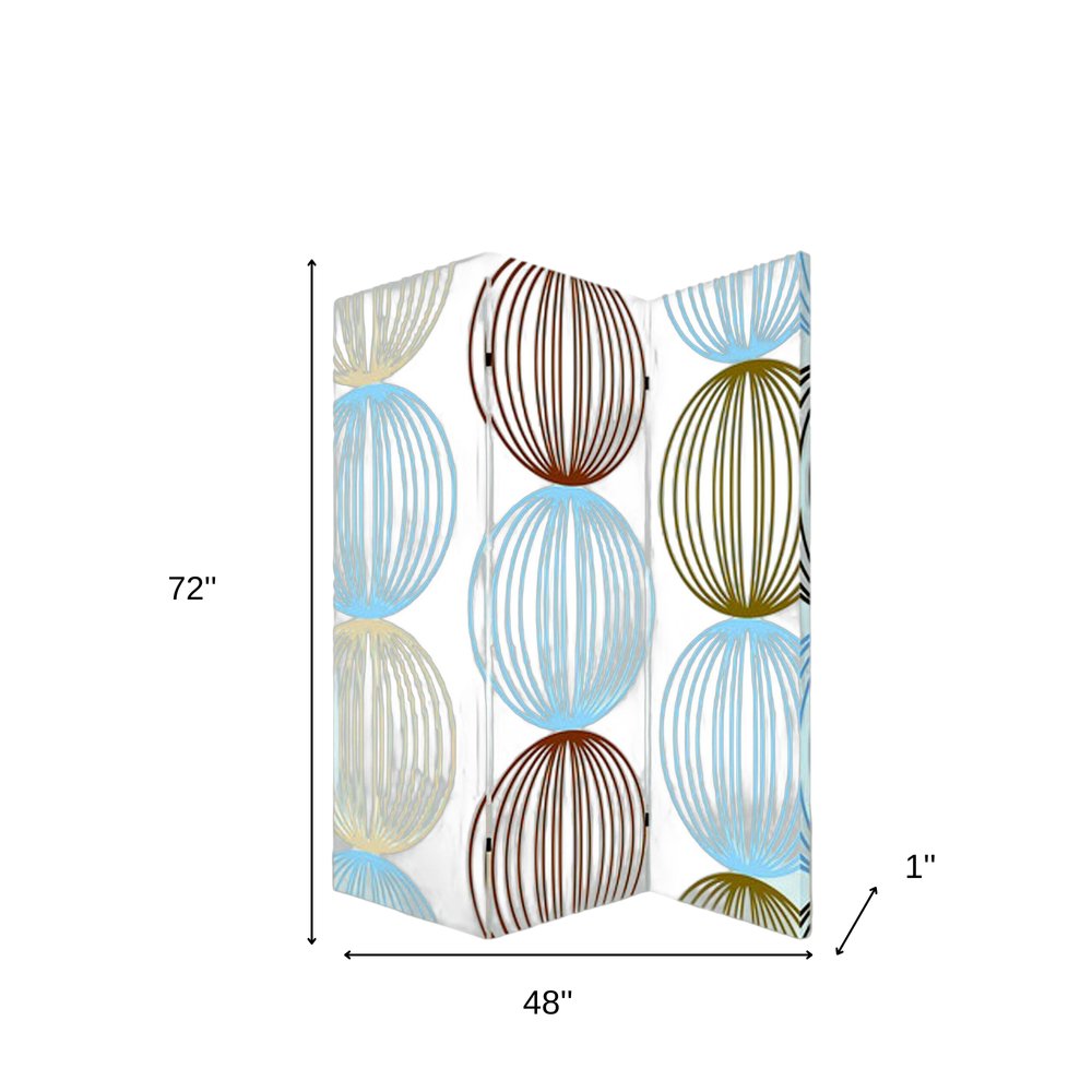 Blue Canvas Folding Three Panel Screen Room Divider - 72-inch