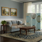Blue Canvas Folding Three Panel Screen Room Divider - 72-inch