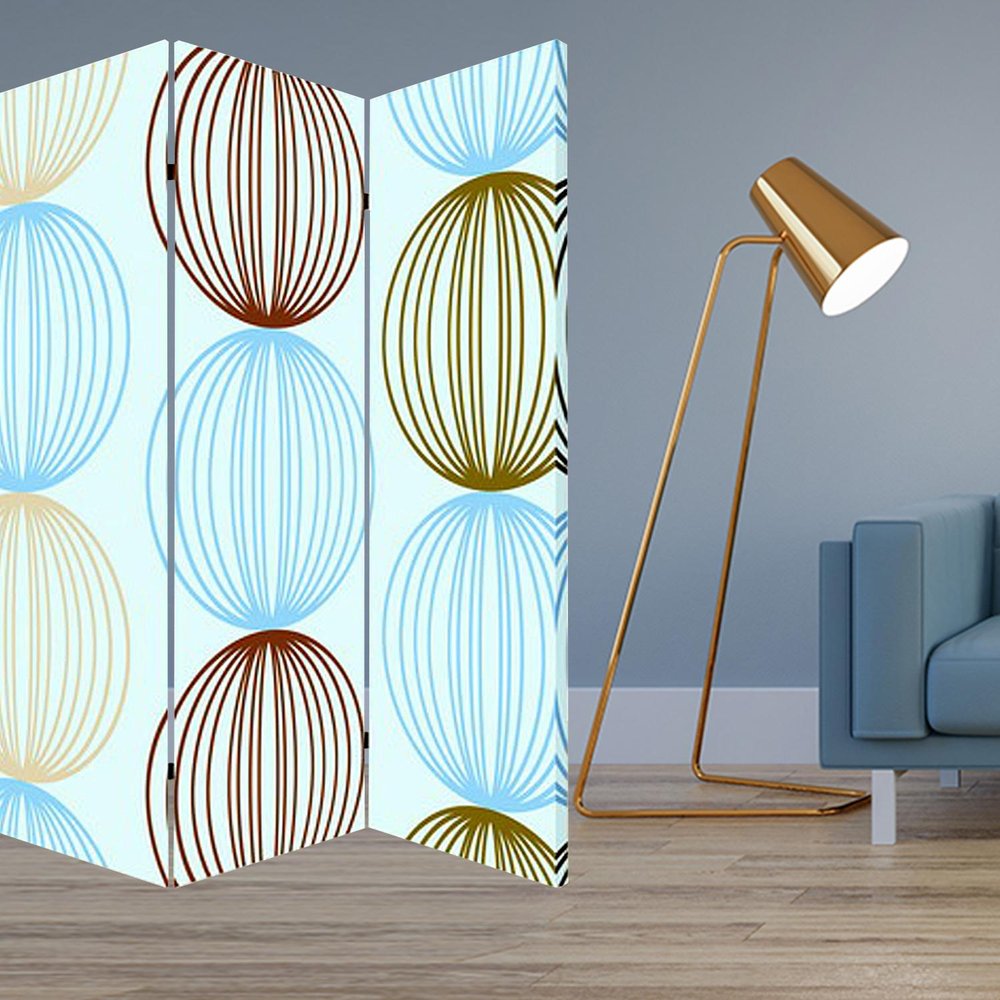 Blue Canvas Folding Three Panel Screen Room Divider - 72-inch