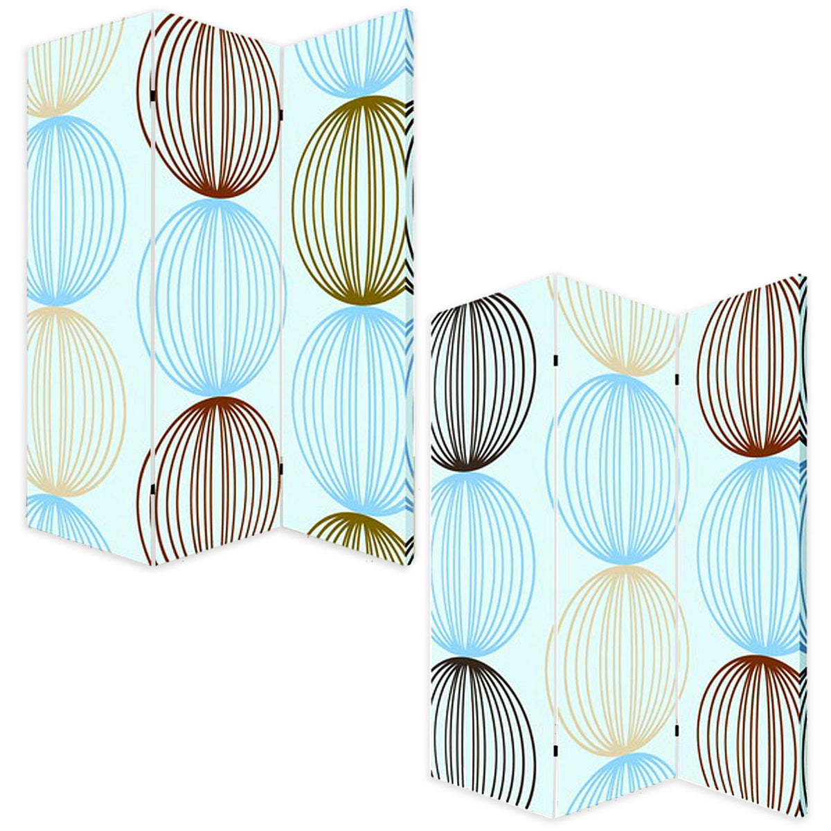 Blue Canvas Folding Three Panel Screen Room Divider - 72-inch