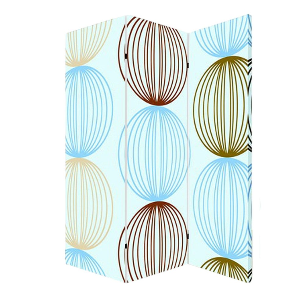 Blue Canvas Folding Three Panel Screen Room Divider - 72-inch