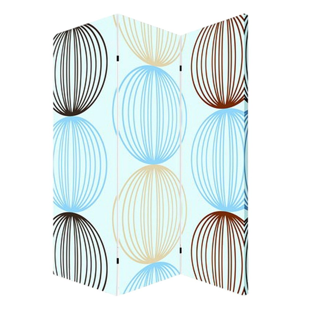 Blue Canvas Folding Three Panel Screen Room Divider - 72-inch