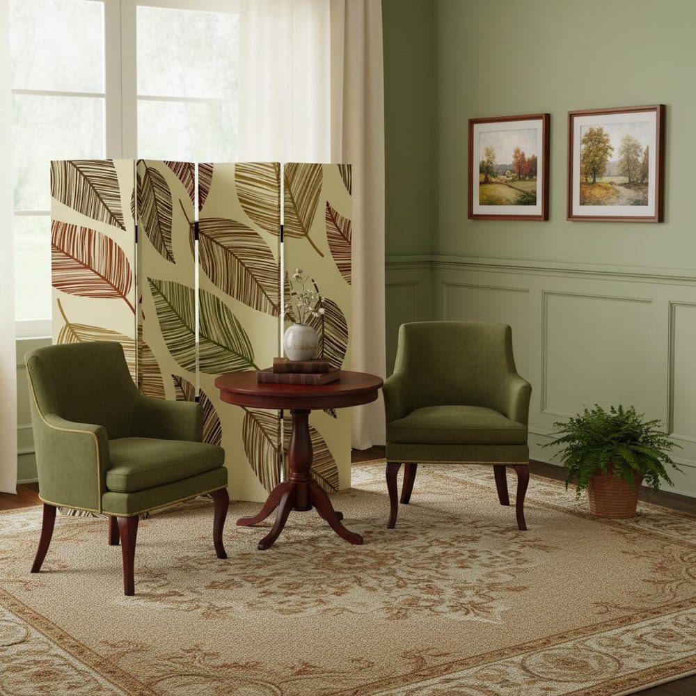 Brown Canvas Folding Four Panel Screen Room Divider - 84-inch
