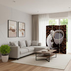 Brown Canvas Folding Three Panel Screen Room Divider - 72-inch