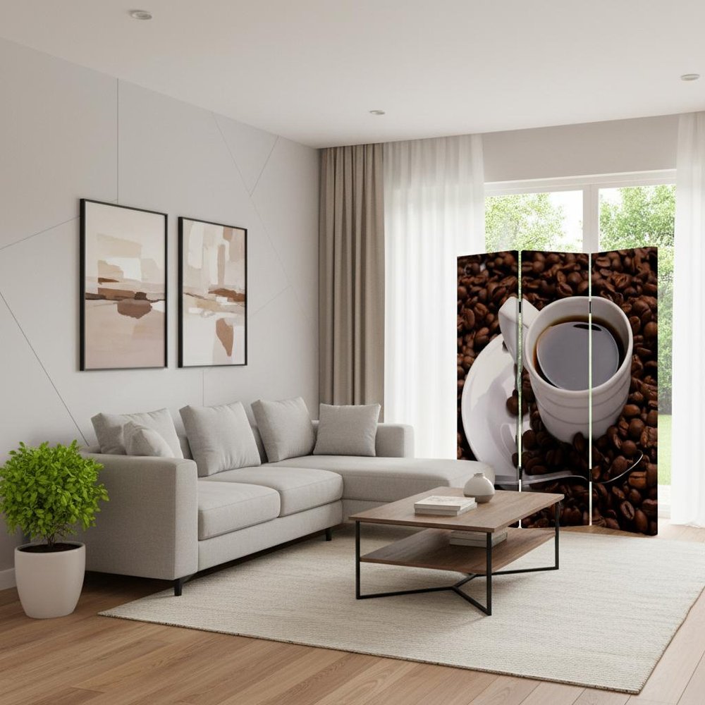 Brown Canvas Folding Three Panel Screen Room Divider - 72-inch