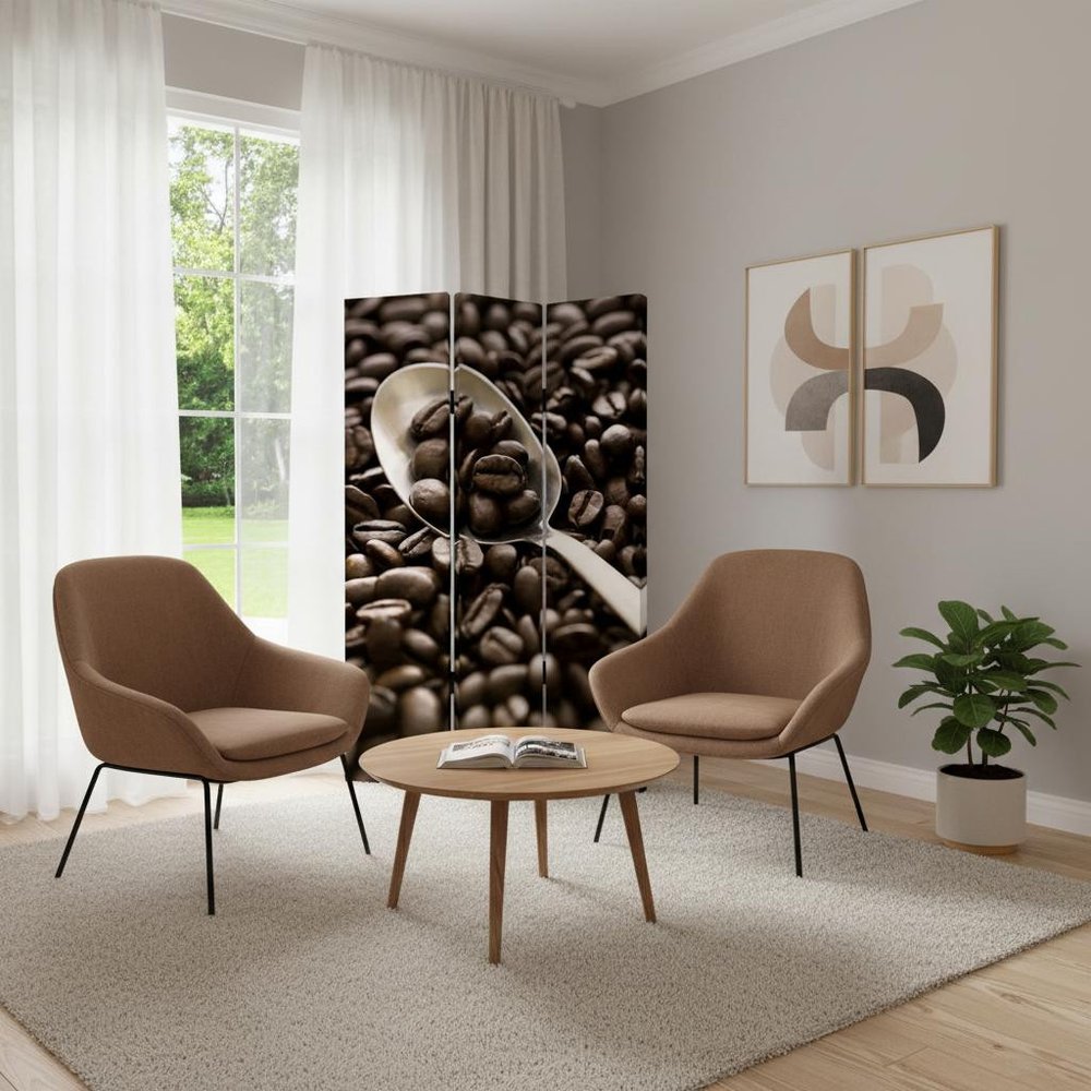Brown Canvas Folding Three Panel Screen Room Divider - 72-inch