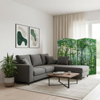 Green Canvas Folding Four Panel Screen Room Divider - 84-inch