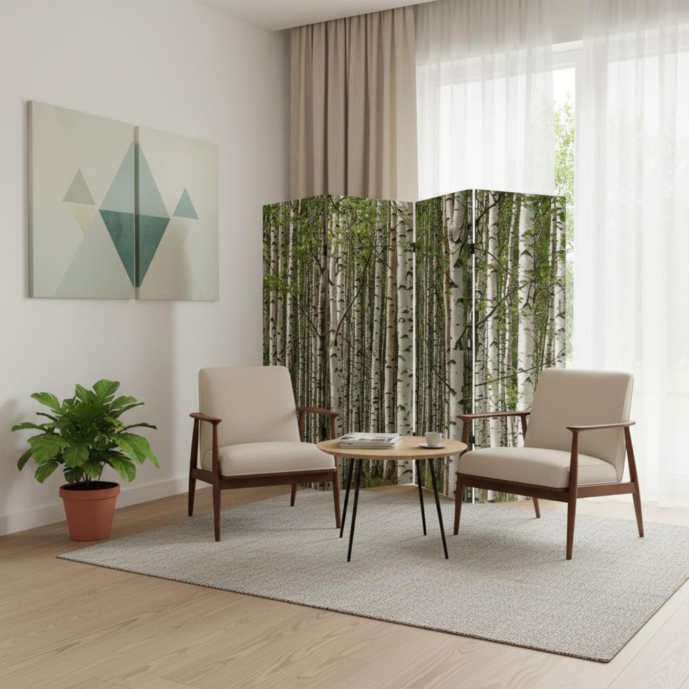 Green Canvas Folding Four Panel Screen Room Divider - 84-inch