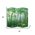 Green Canvas Folding Four Panel Screen Room Divider - 84-inch