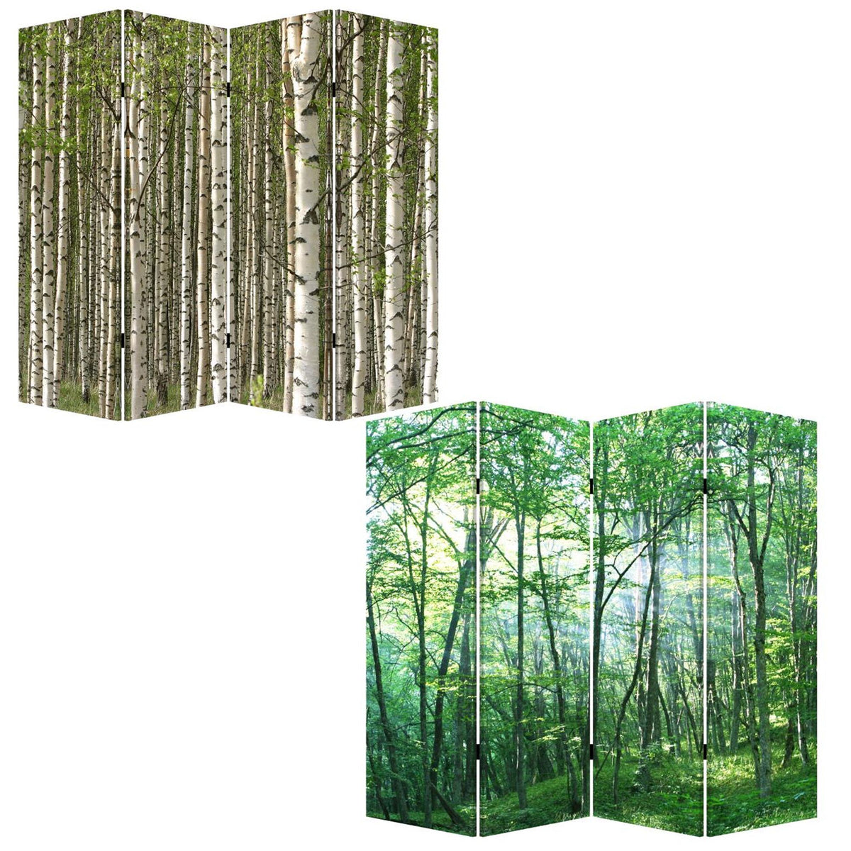Green Canvas Folding Four Panel Screen Room Divider - 84-inch