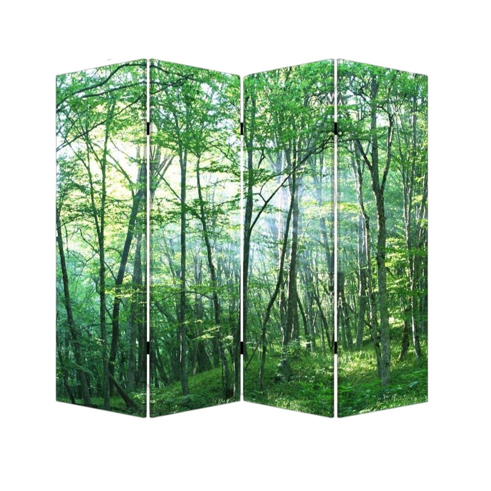 Green Canvas Folding Four Panel Screen Room Divider - 84-inch