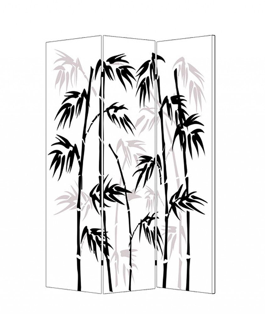 Black and White Canvas Folding Three Panel Screen Room Divider - 72-inch