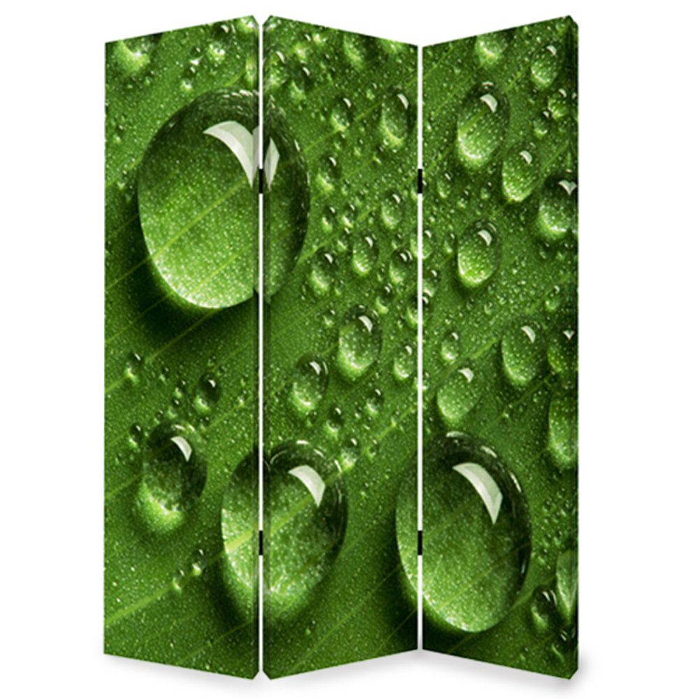Green Canvas Folding Three Panel Screen Room Divider - 72-inch