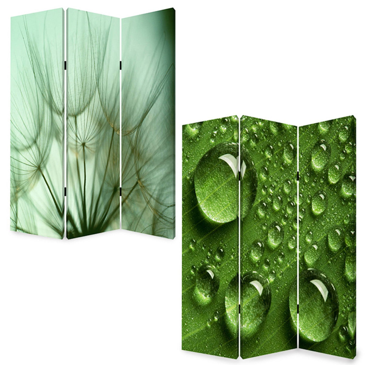 Green Canvas Folding Three Panel Screen Room Divider - 72-inch