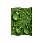 Green Canvas Folding Three Panel Screen Room Divider - 72-inch