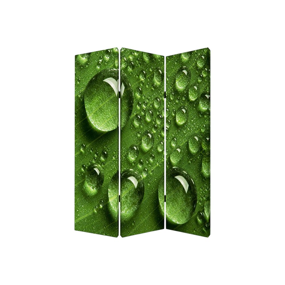 Green Canvas Folding Three Panel Screen Room Divider - 72-inch