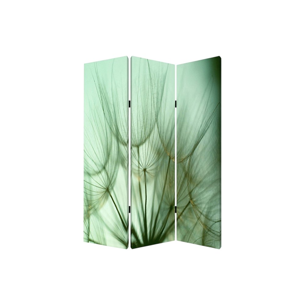 Green Canvas Folding Three Panel Screen Room Divider - 72-inch