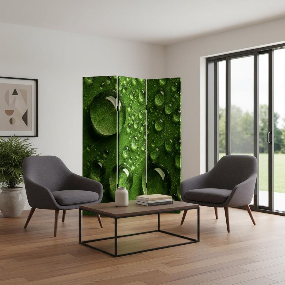 Green Canvas Folding Three Panel Screen Room Divider - 72-inch