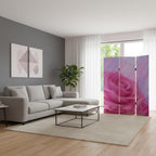 Pink Canvas Folding Three Panel Screen Room Divider - 72-inch