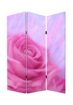 Pink Canvas Folding Three Panel Screen Room Divider - 72-inch