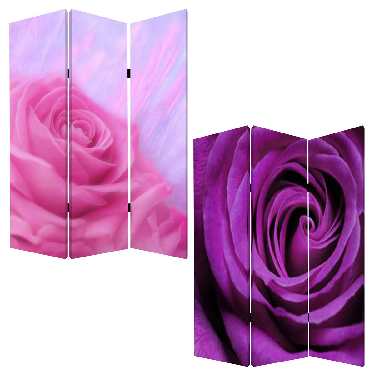 Pink Canvas Folding Three Panel Screen Room Divider - 72-inch