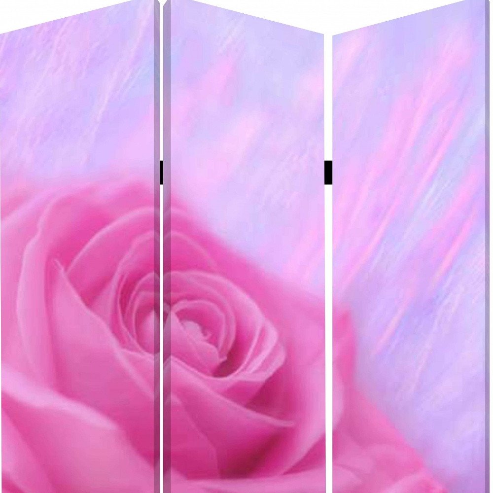 Pink Canvas Folding Three Panel Screen Room Divider - 72-inch