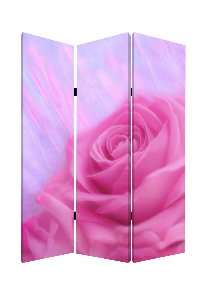 Pink Canvas Folding Three Panel Screen Room Divider - 72-inch